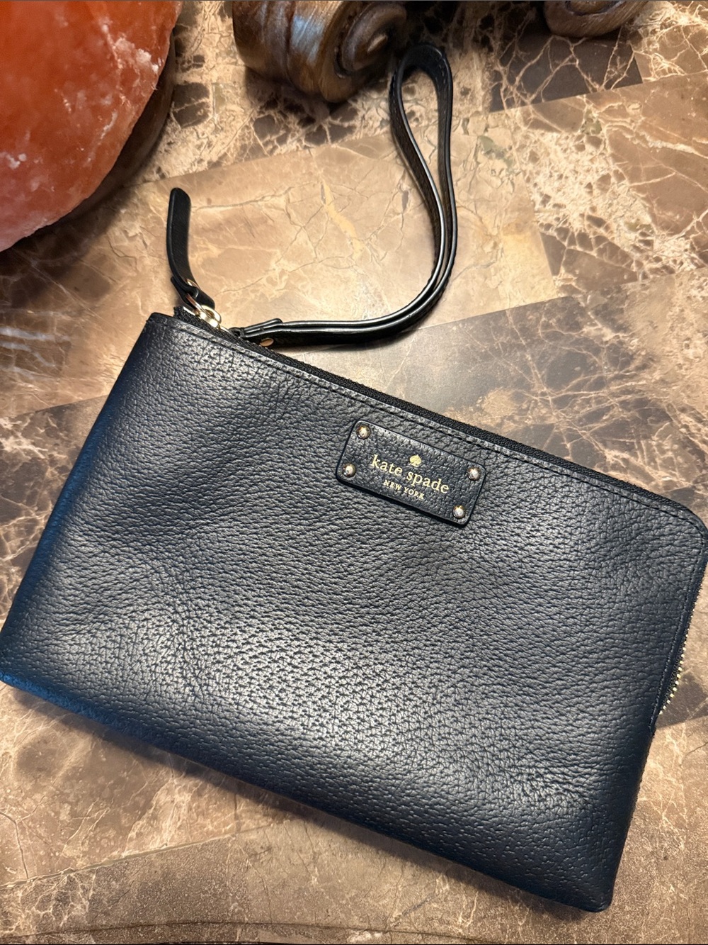 kate spade black Leather Wristlet Clutch